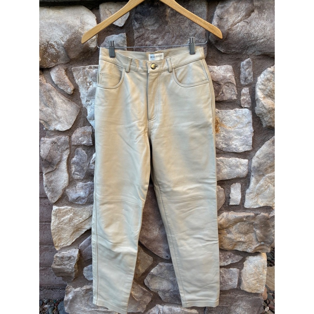Hugo Buscati Leather Pants Beige Size 6 Soft Leather Lined